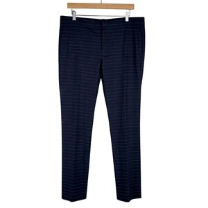 Banana Republic Ryan Pants Womens 12 Navy Blue White Pinstripe Slim Career